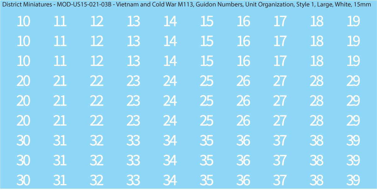 Modern US Cavalry Guidon Large Vehicle Number (Multiple Options), 15mm Decals