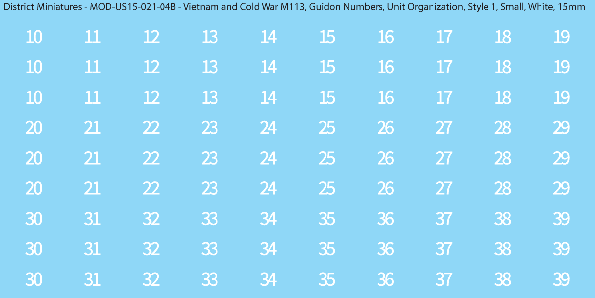 Modern US Cavalry Guidon Large Vehicle Number (Multiple Options), 15mm Decals