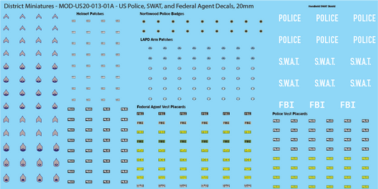 US Police, SWAT, and Federal Agent Decals, 20mm