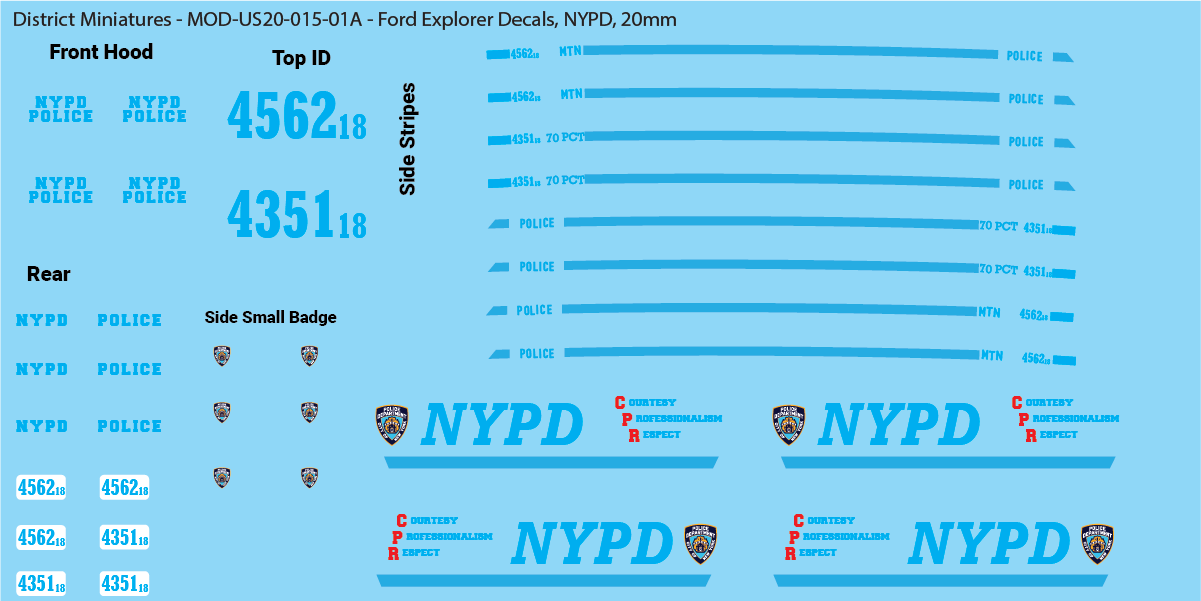 Ford Explorer Police Decals (Multiple Options), 20mm
