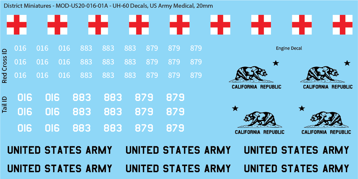 US Army UH-60 Decals (Multiple Options), 20mm