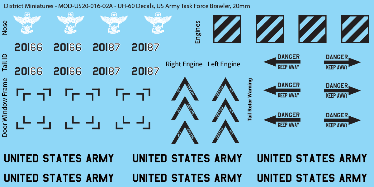 US Army UH-60 Decals (Multiple Options), 20mm
