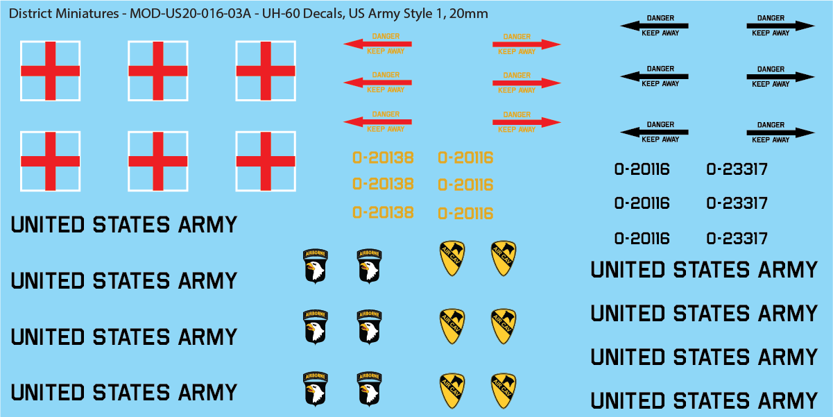 US Army UH-60 Decals (Multiple Options), 20mm