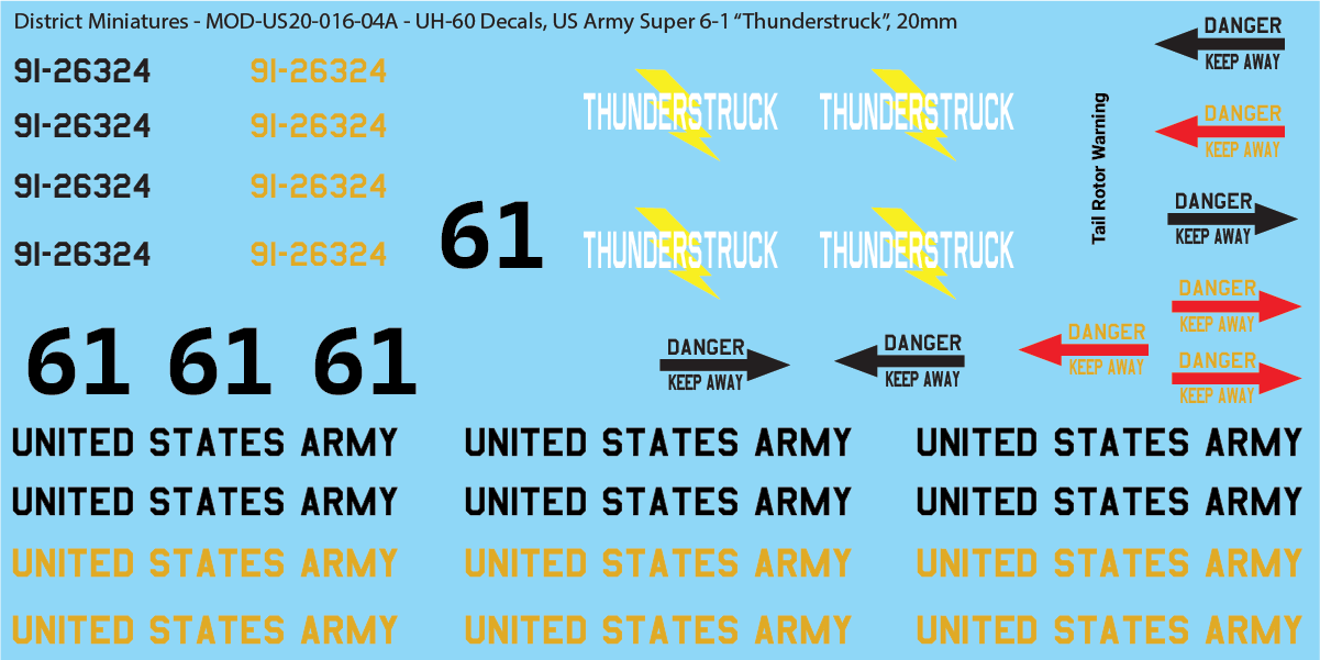 US Army UH-60 Decals (Multiple Options), 20mm