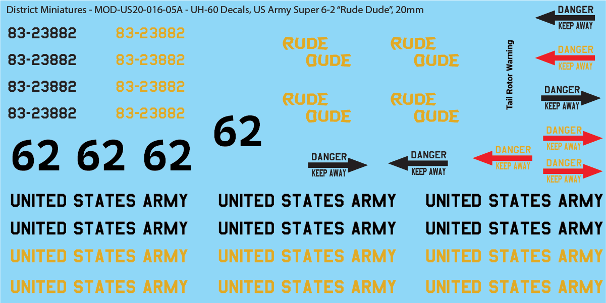 US Army UH-60 Decals (Multiple Options), 20mm