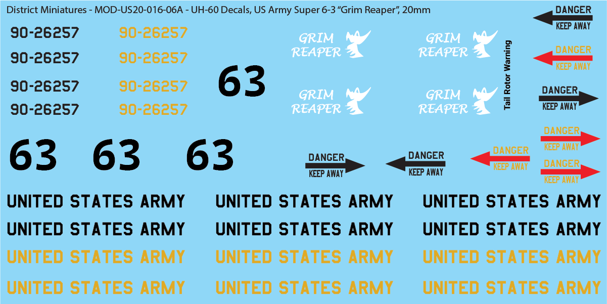 US Army UH-60 Decals (Multiple Options), 20mm