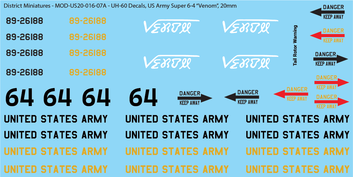 US Army UH-60 Decals (Multiple Options), 20mm