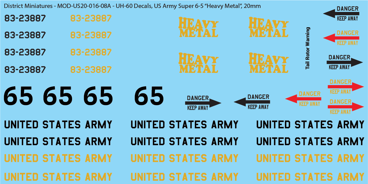 US Army UH-60 Decals (Multiple Options), 20mm