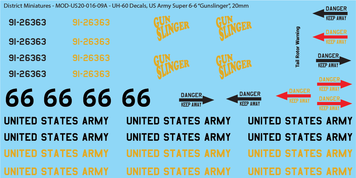 US Army UH-60 Decals (Multiple Options), 20mm