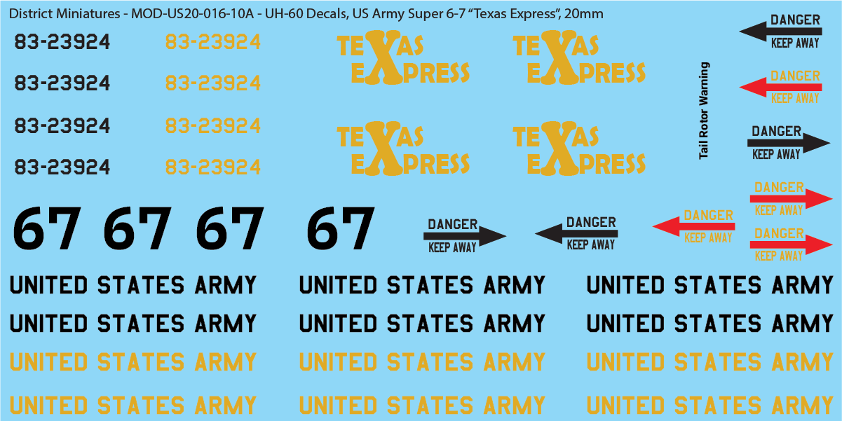 US Army UH-60 Decals (Multiple Options), 20mm