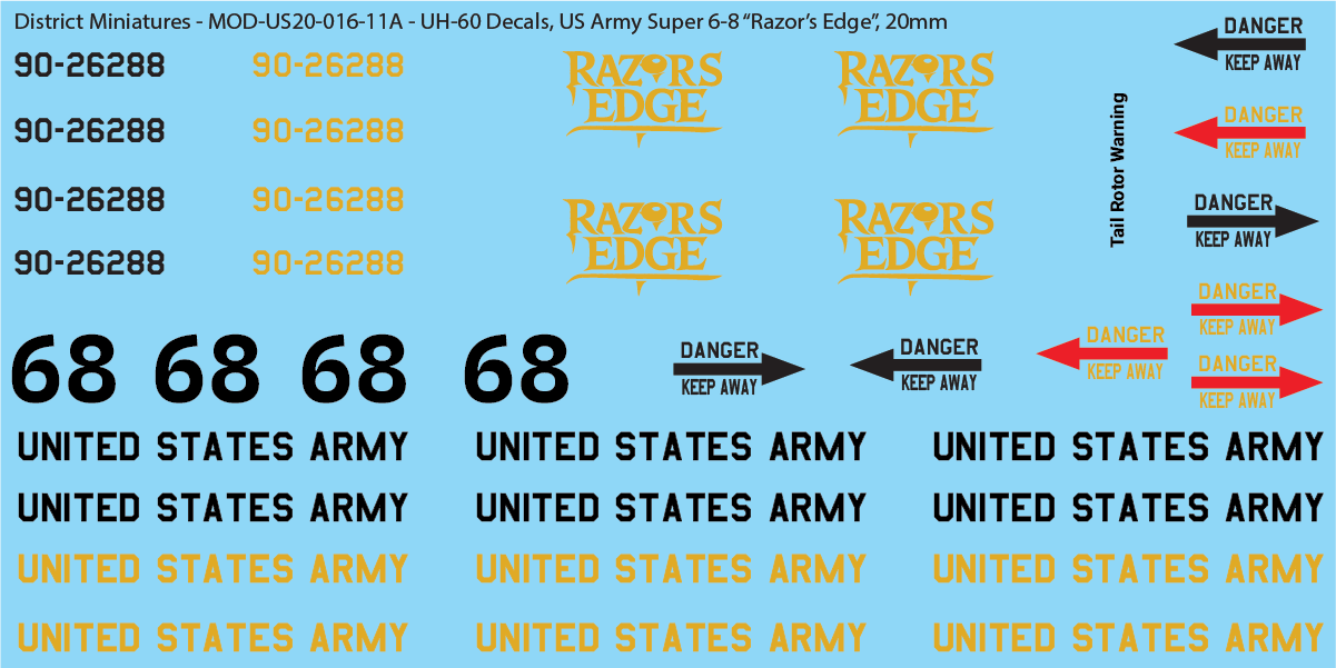 US Army UH-60 Decals (Multiple Options), 20mm