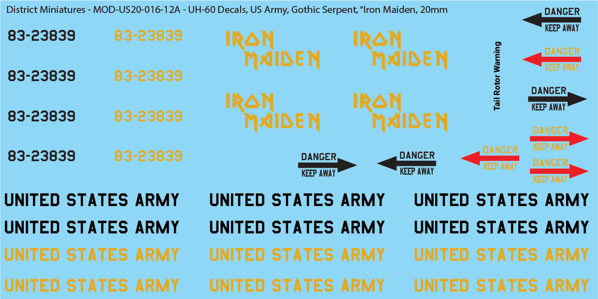 US Army UH-60 Decals (Multiple Options), 20mm