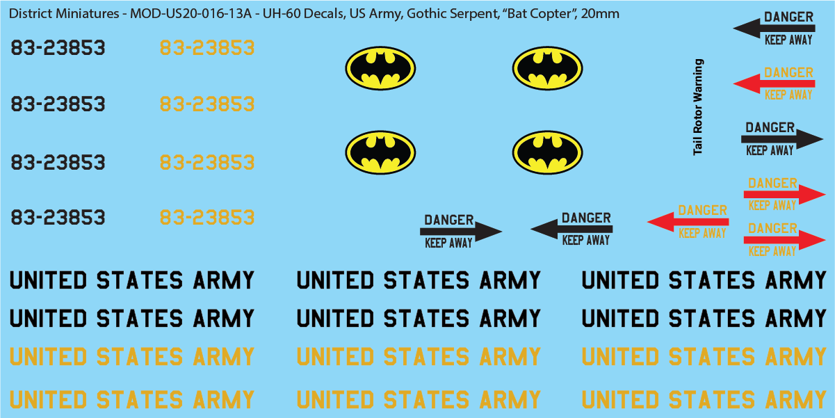 US Army UH-60 Decals (Multiple Options), 20mm