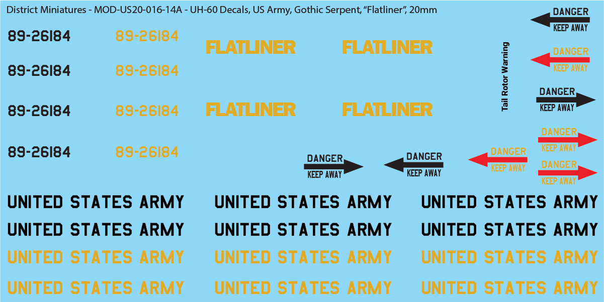 US Army UH-60 Decals (Multiple Options), 20mm