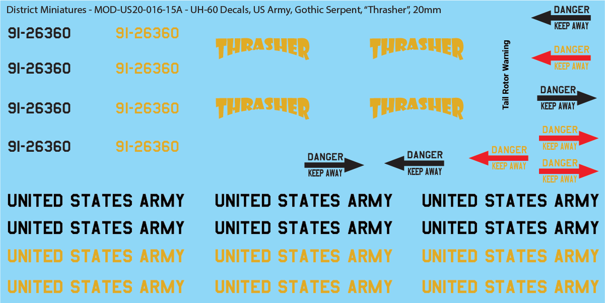 US Army UH-60 Decals (Multiple Options), 20mm