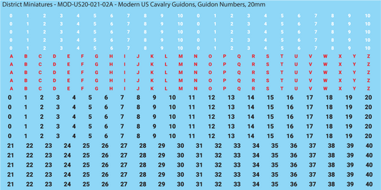 Modern US Cavalry Guidon Numbers and Letters, 20mm Decals