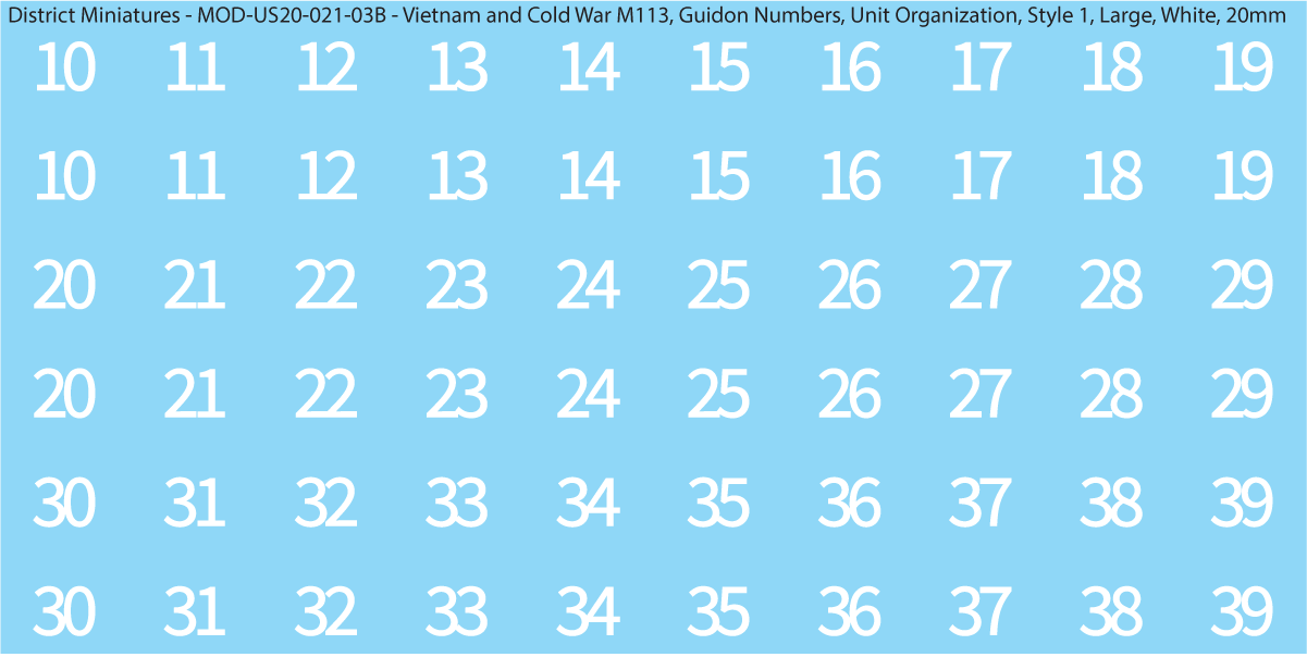 Modern US Cavalry Guidon Large Vehicle Number (Multiple Options), 20mm Decals