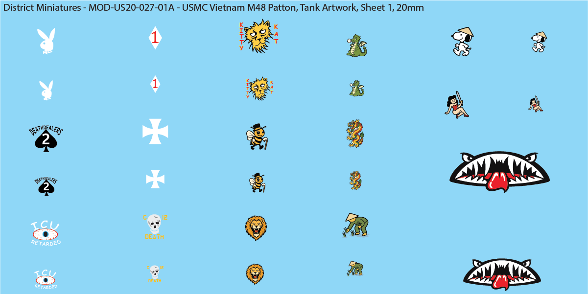 USMC Vietnam M48 Patton Tank Artwork, 20mm Decals