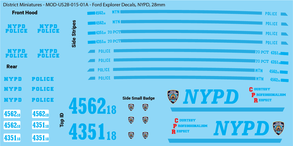 Ford Explorer Police Decals (Multiple Options), 28mm