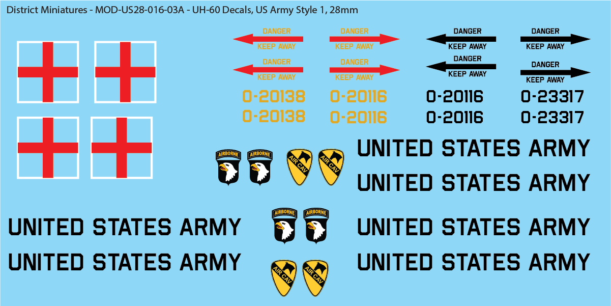 US Army UH-60 Decals (Multiple Options), 28mm