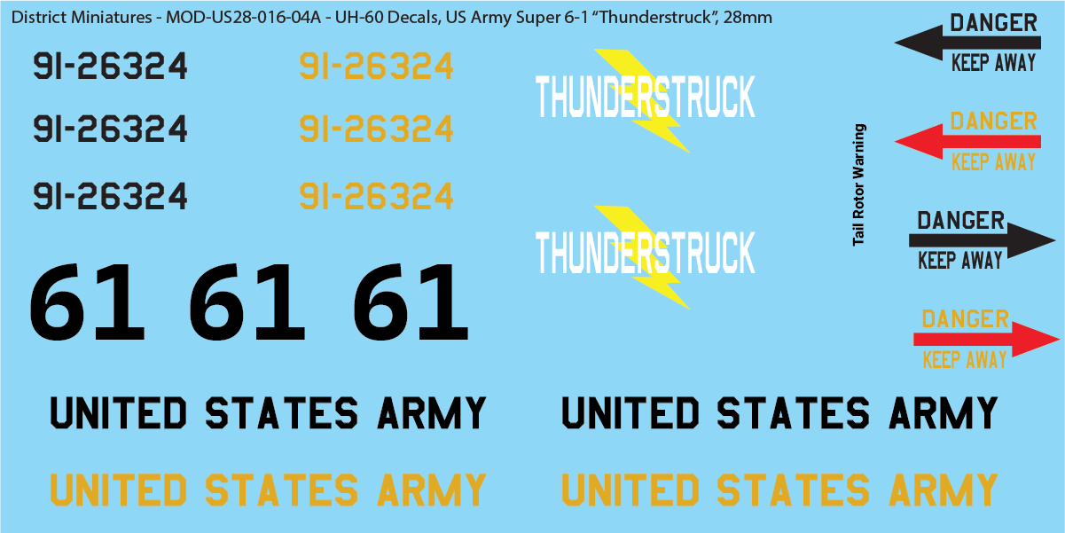 US Army UH-60 Decals (Multiple Options), 28mm