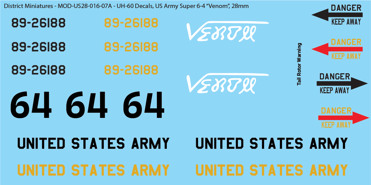 US Army UH-60 Decals (Multiple Options), 28mm