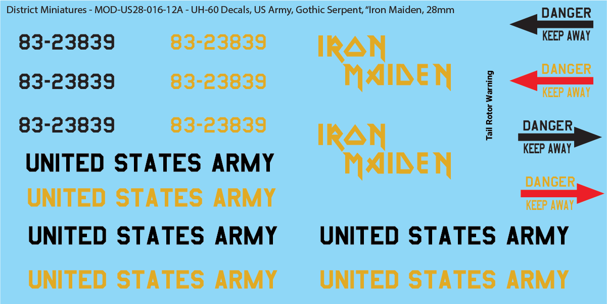 US Army UH-60 Decals (Multiple Options), 28mm