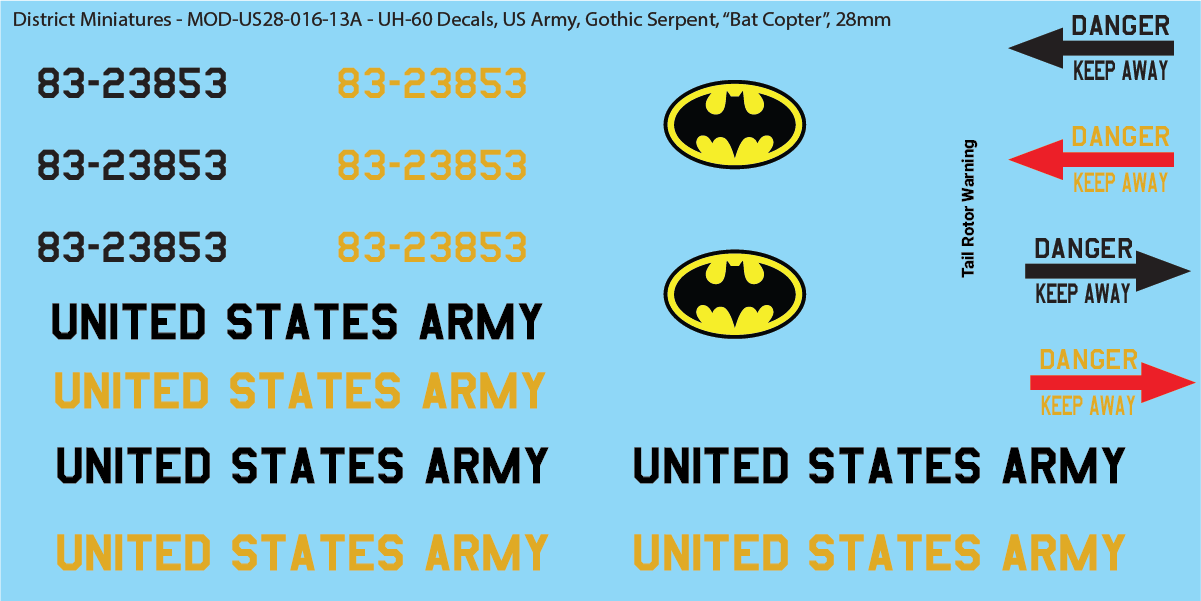 US Army UH-60 Decals (Multiple Options), 28mm