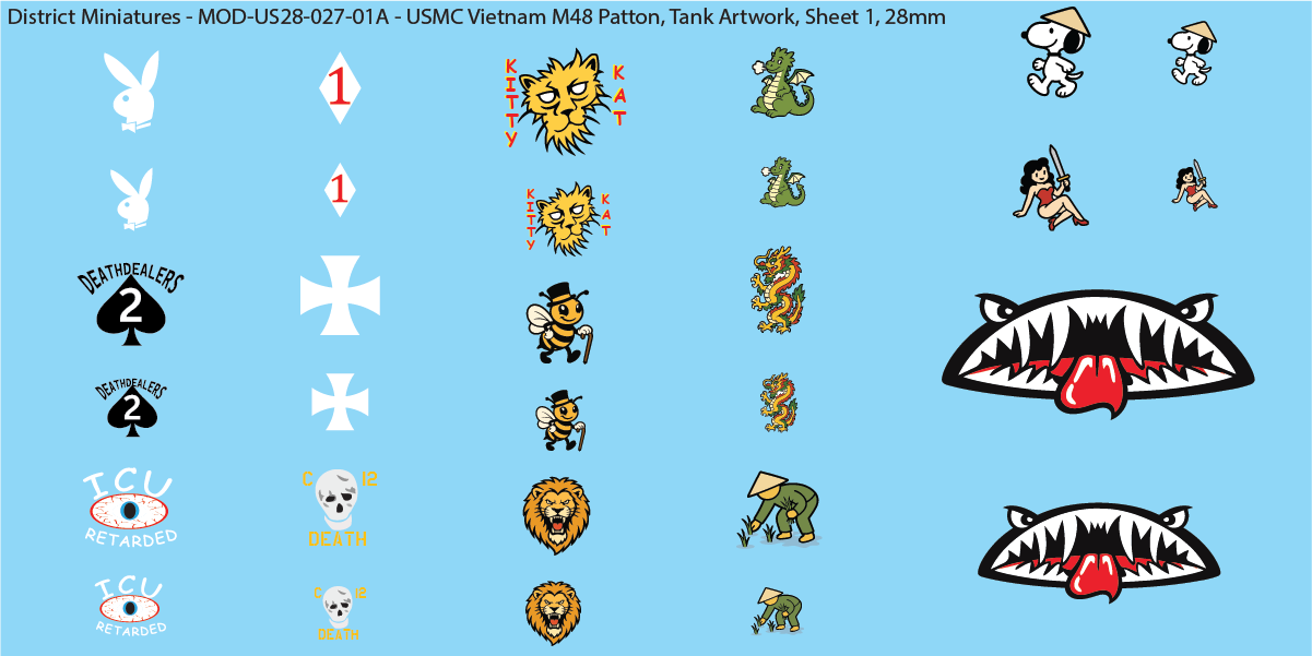 USMC Vietnam M48 Patton Tank Artwork, 28mm Decals
