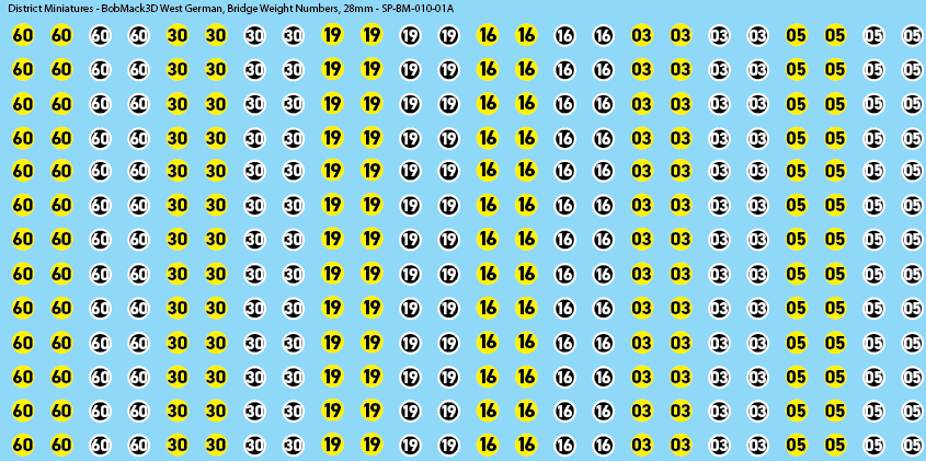 BobMack3D West German - Bridge Weight Numbers 28mm Decals