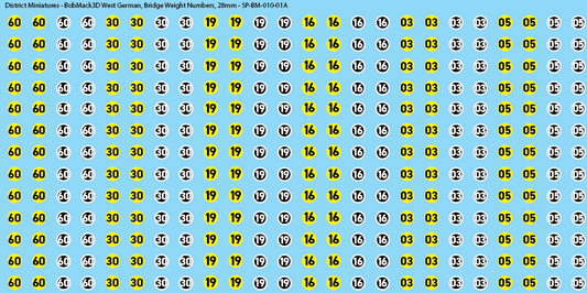 BobMack3D West German - Bridge Weight Numbers 28mm Decals
