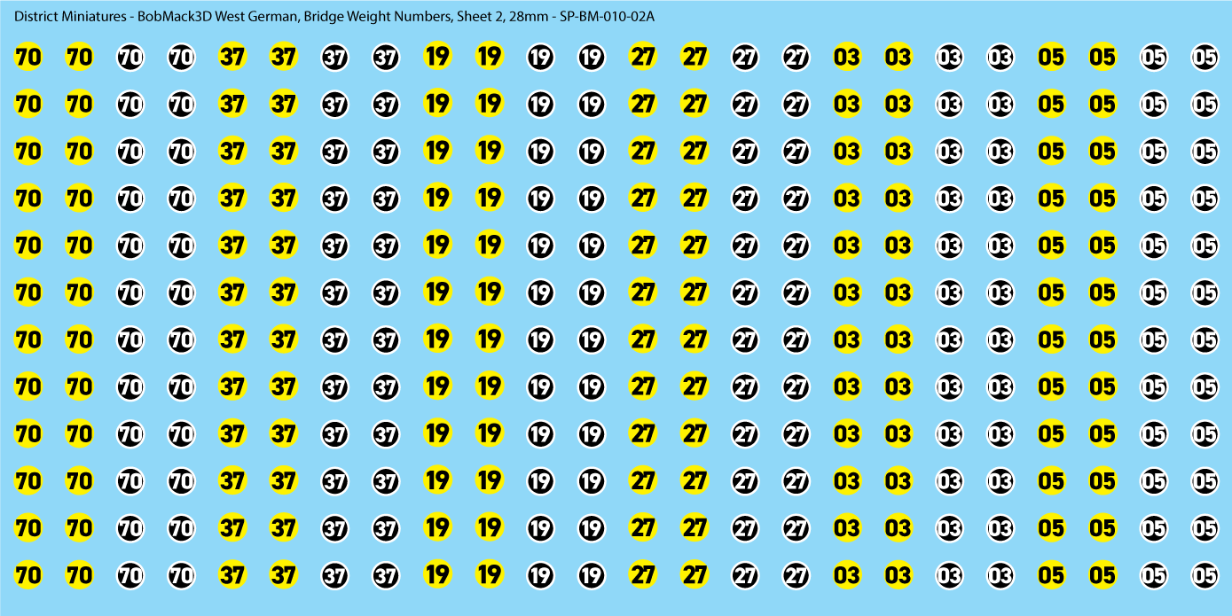 BobMack3D West German - Bridge Weight Numbers, Sheet 2, 28mm Decals