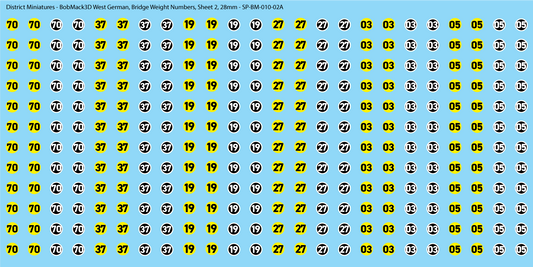 BobMack3D West German - Bridge Weight Numbers, Sheet 2, 28mm Decals