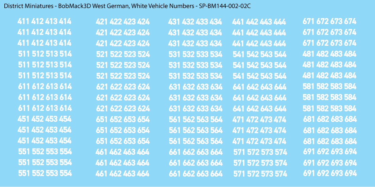 BobMack3D West German - Vehicle Numbers 1/144 Decals