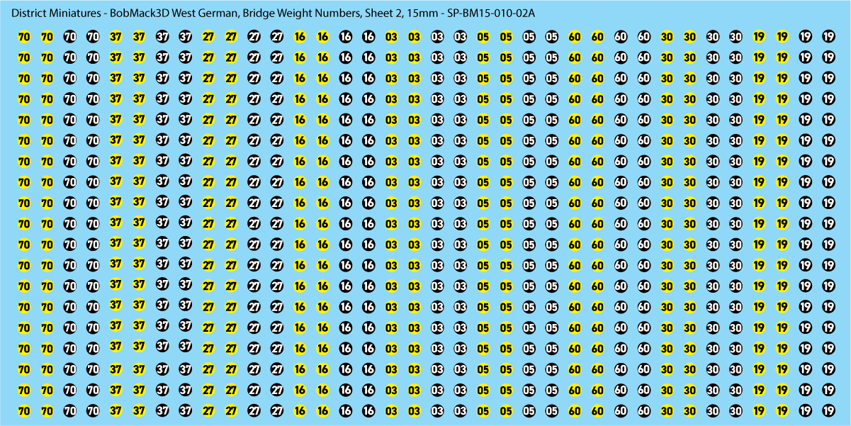 BobMack3D West German - Bridge Weight Numbers, Sheet 2 15mm Decals