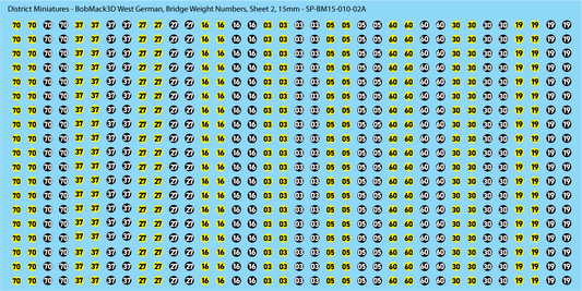 BobMack3D West German - Bridge Weight Numbers, Sheet 2 15mm Decals