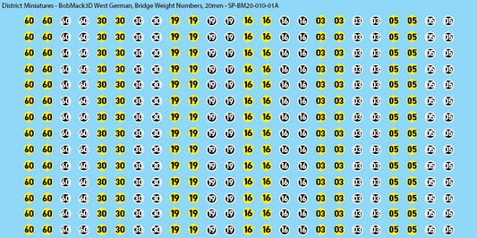 BobMack3D West German - Bridge Weight Numbers 20mm Decals
