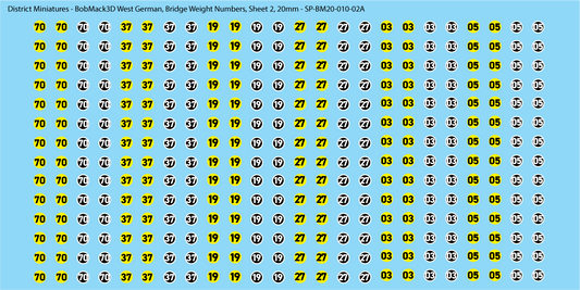 BobMack3D West German - Bridge Weight Numbers, Sheet 2, 20mm Decals