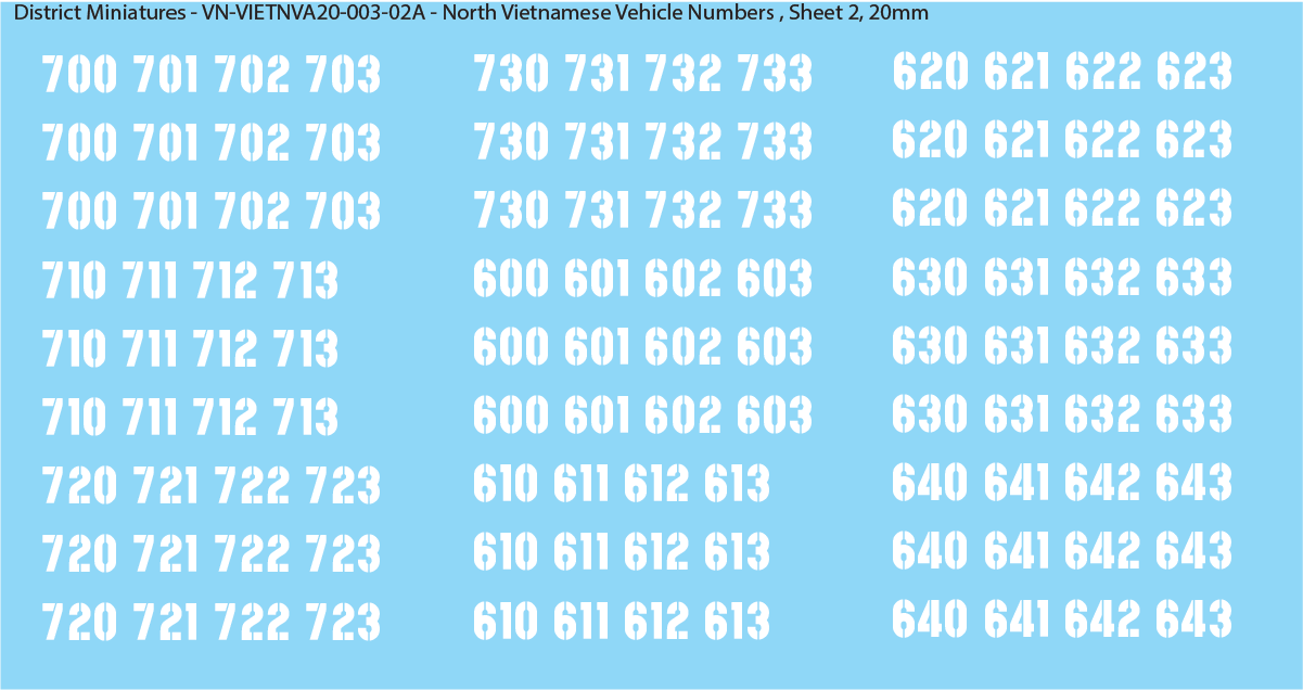 North Vietnamese Army (NVA) Vehicle Numbers, 20mm