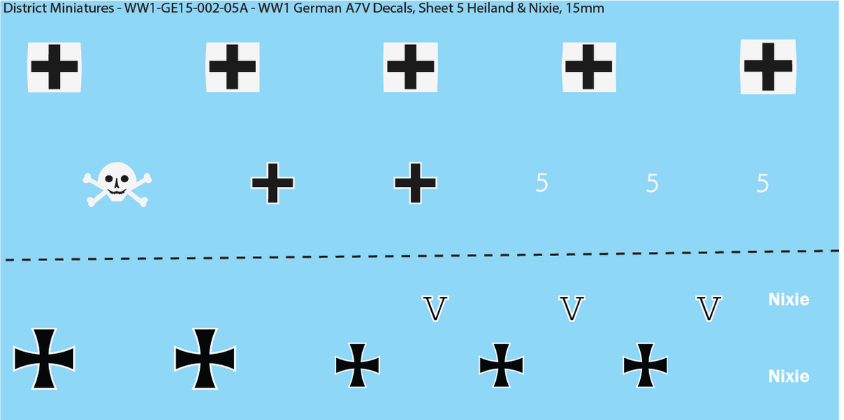 WW1 German A7V Decals, Sheet 5, Heiland and Nixie, 15mm