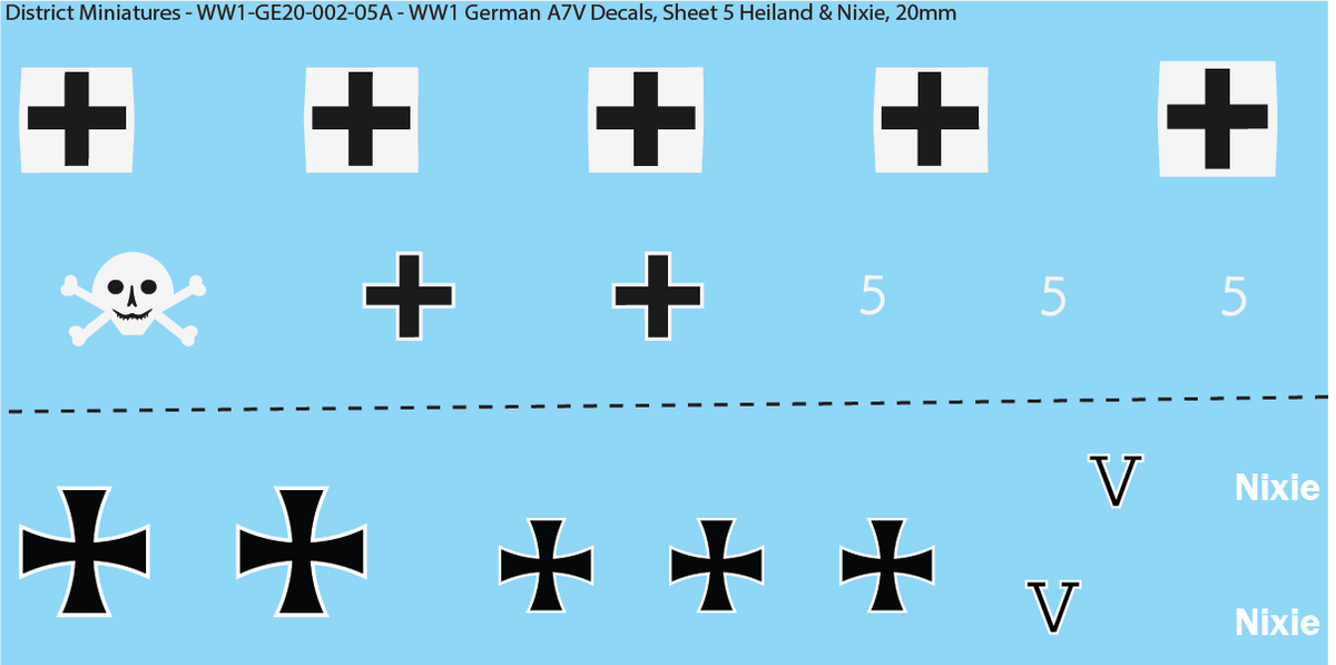 WW1 German A7V Decals, Sheet 5, Heiland and Nixie, 20mm