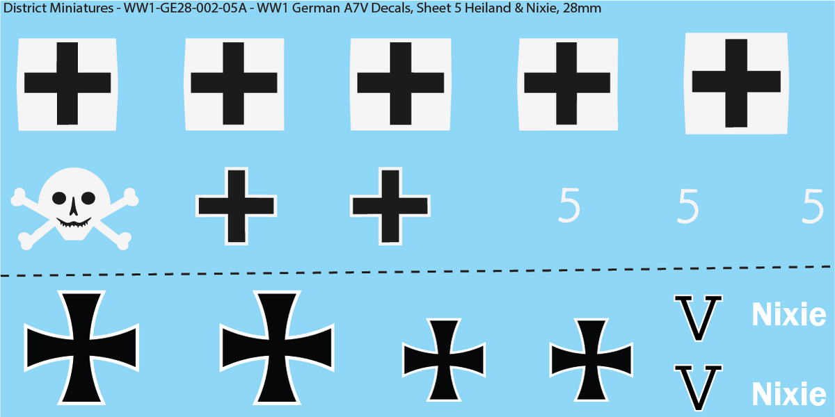 WW1 German A7V Decals, Sheet 5, Heiland and Nixie, 28mm