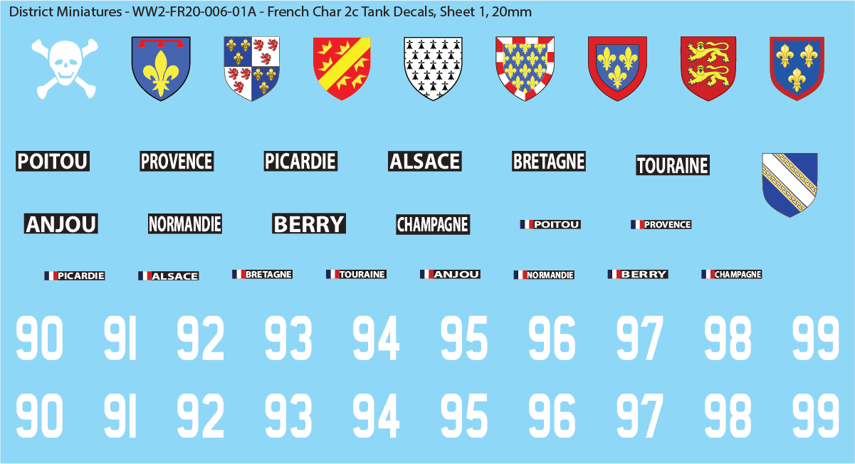WW2 France - French Char 2c Tank Decals, 20mm