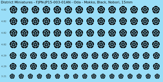 Oda clan mon, Black waterslide decal sheet, Nobori banner sizes, 15mm