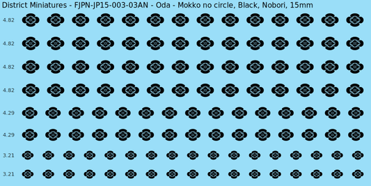 Oda clan mon, Black waterslide decal sheet, Nobori banner sizes, 15mm