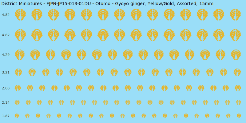 Otomo clan mon, Yellow/Gold waterslide decal sheet, Assorted banner sizes, 15mm