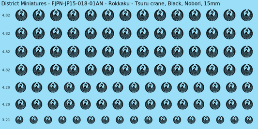 Rokkaku clan mon, Black waterslide decal sheet, Nobori banner sizes, 15mm