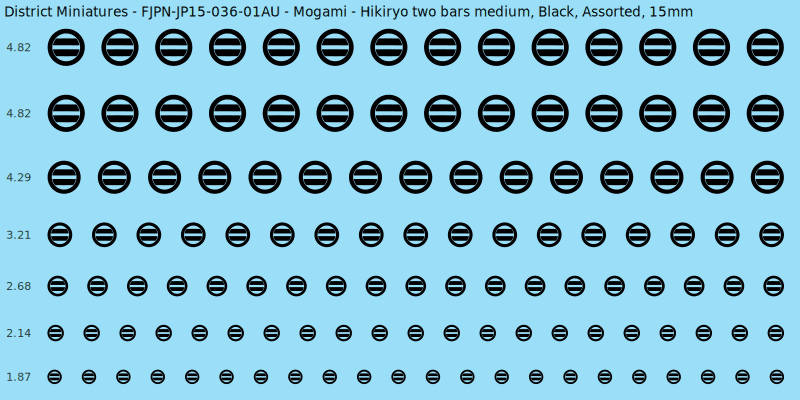 Mogami clan mon, Black waterslide decal sheet, Assorted banner sizes, 15mm