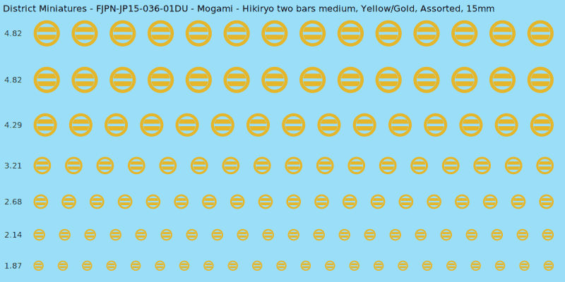 Mogami clan mon, Yellow/Gold waterslide decal sheet, Assorted banner sizes, 15mm