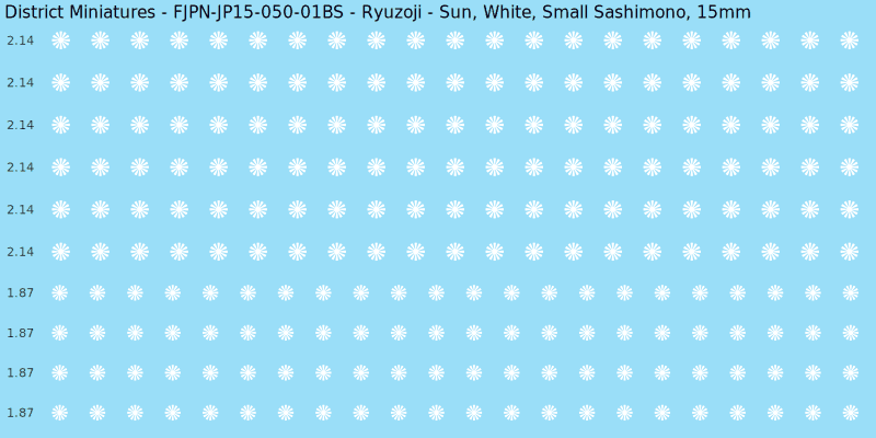 Ryuzoji clan mon, White waterslide decal sheet, Small Sashimono banner sizes, 15mm